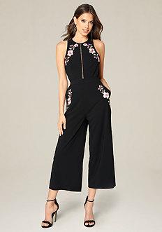 Bebe Embroidered Crop Jumpsuit