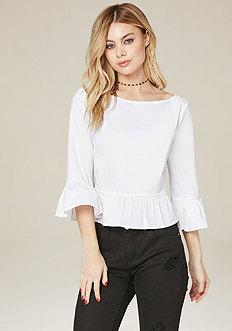Bebe Ruffle Sleeve Button Top