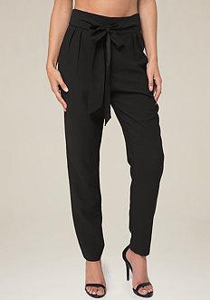 Bebe Tie Waist Crepe Pants