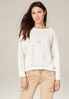 Bebe Pointelle Open Back Sweater
