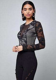 Bebe Mix Lace Long Sleeve Top