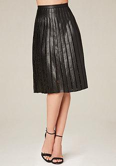 Bebe Pleated Lace Midi Skirt