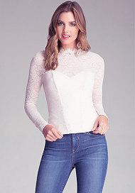 Bebe Lace Mock Neck Top