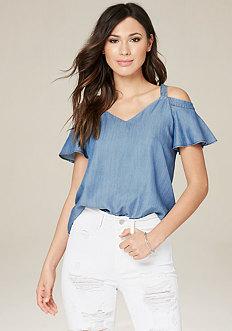 Bebe Flutter Sleeve V-neck Top