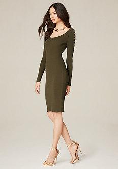 Bebe Ribbed Lace Up Sleeve Dress
