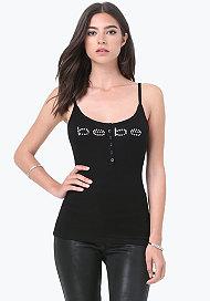 Bebe Logo Strappy Henley Tank