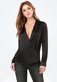 Bebe Silk Charmeuse Surplice Top