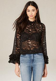 Bebe Lace Ruffle Sleeve Top