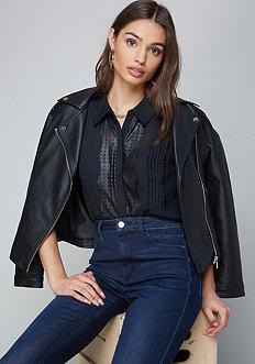 Bebe Lori Pleated Button Top