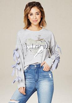 Bebe Bow Trim Je T'aime Top