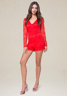 Bebe V-neck Lace Romper