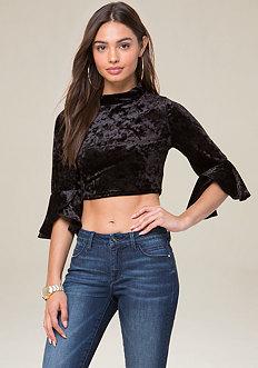 Bebe Velvet Flutter Sleeve Top