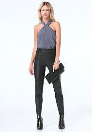 Bebe Knot Neck Smocked Top