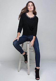 Bebe Embellished Neck Sweater