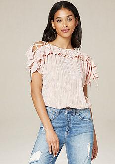 Bebe Ruffled Cross Strap Top