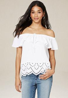 Bebe Eyelet Off Shoulder Top