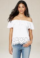 Bebe Eyelet Off Shoulder Top