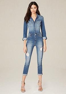 Bebe Denim Pocket Jumpsuit