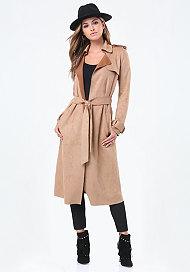 Bebe Faux Suede Long Trench Coat