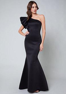 Bebe Ruffled One Shoulder Gown