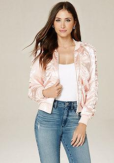 Bebe Shirred Satin Bomber Jacket