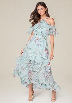 Bebe Crinkle Chiffon Maxi Dress