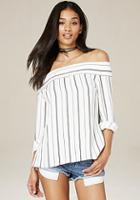 Bebe Striped Back Button Up Top