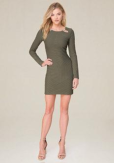 Bebe Long Sleeve Moire Dress