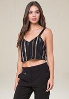 Bebe Sequin & Lace Crop Top