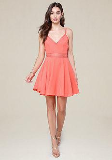 Bebe Lace Trim Flared Dress