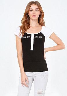 Bebe Logo Contrast Henley Top