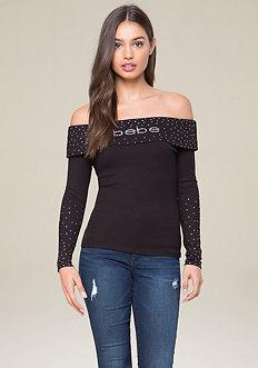 Bebe Logo Scattered Stones Top