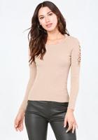 Bebe Lace Up Sleeve Ribbed Top