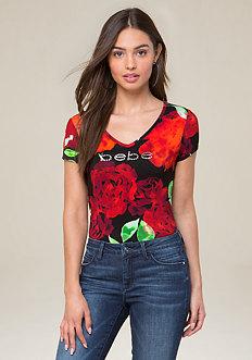 Bebe Logo Print V-neck Tee