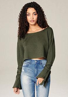 Bebe Tie Sleeve Crop Sweatshirt