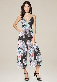 Bebe Petite Print Crop Jumpsuit
