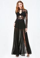 Bebe Karen Pleated Lace Gown