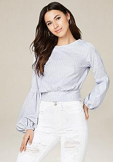 Bebe Striped Dramatic Sleeve Top