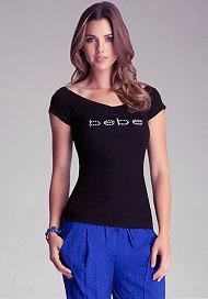 Bebe Double V-neck Logo Tee