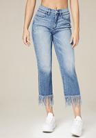 Bebe Frayed Hem Straight Jeans