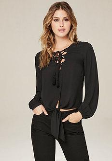 Bebe Tie Front Lace Up Top