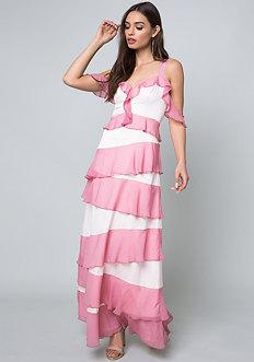 Bebe Tiered Cold Shoulder Gown