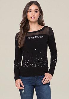 Bebe Logo Confetti Scoop Sweater
