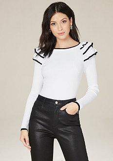 Bebe Ruffle Shoulder Sweater