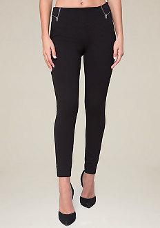 Bebe Ponte Zip Waist Leggings