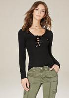 Bebe Jenny Ribbed Lace Up Top