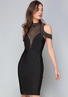 Bebe Studded Cold Shoulder Dress