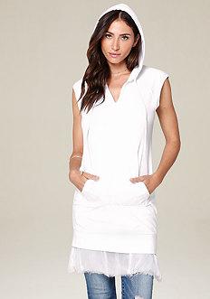 Bebe Chiffon Hem Hooded Dress