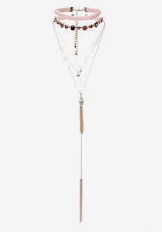 Bebe Floral & Fringe Choker Set