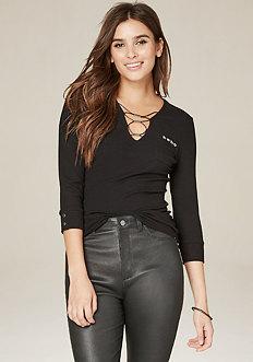Bebe Logo Crisscross Pocket Top